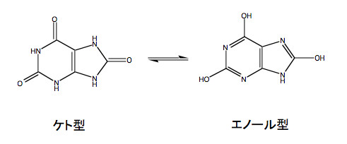 尿酸の分子構造と互変異性体
